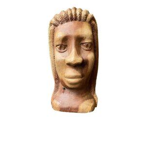 Wooden Jamaican Hand Carved Sculpture Bust from 2002 marked Walton Natural Wood